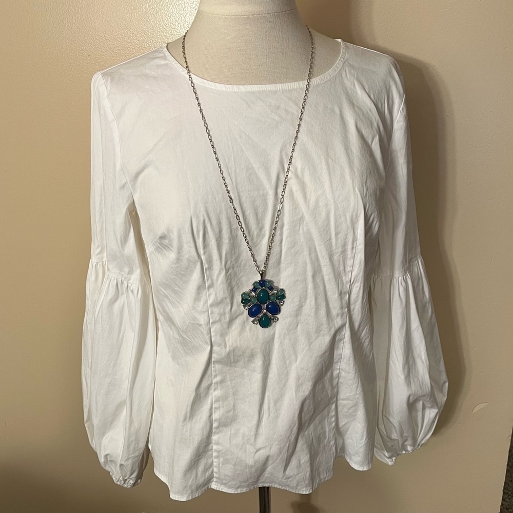 INC International Concepts White Cotton Blend Long Ballon Slleeve Shirt Sz S